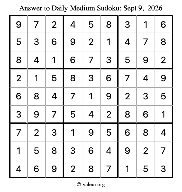 Answer to medium sudoku September 9, 2026