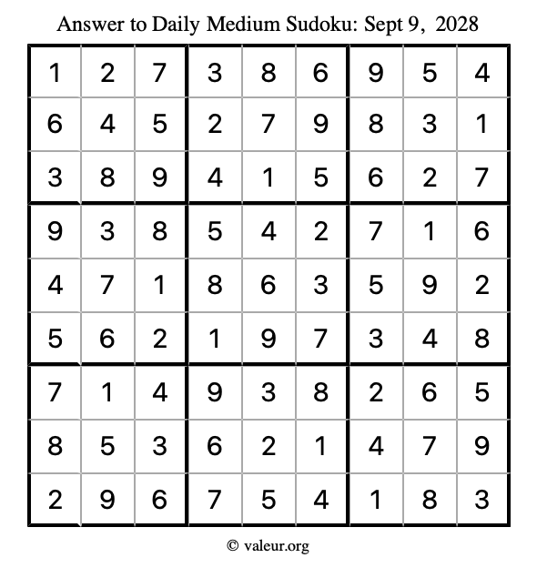 Answer to medium sudoku September 9, 2028