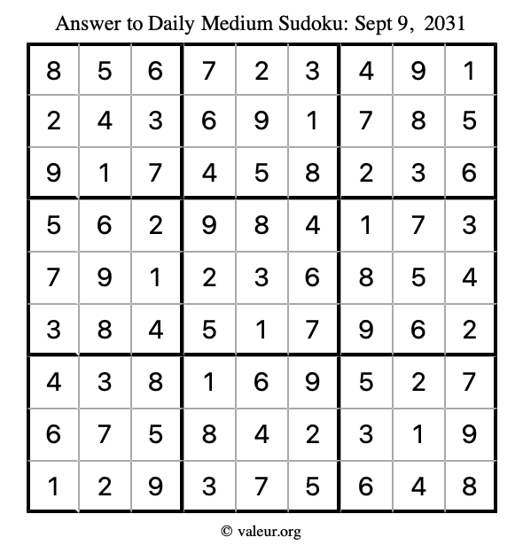 Answer to medium sudoku September 9, 2031