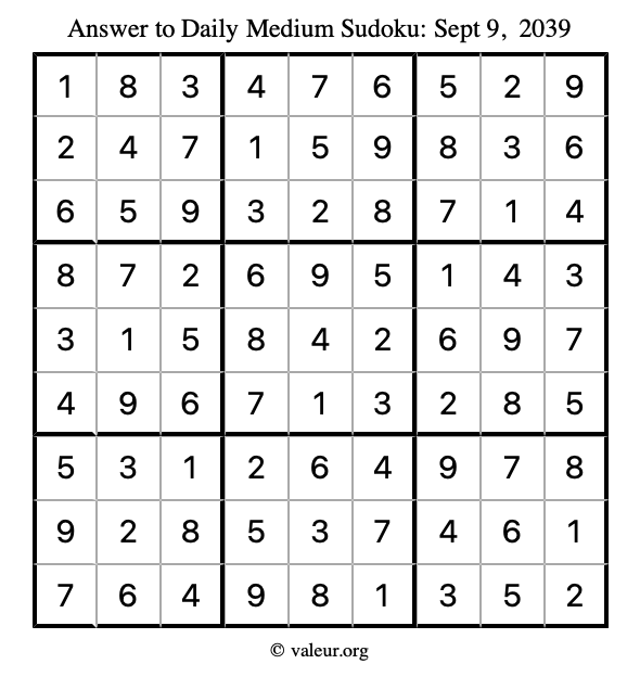 Answer to medium sudoku September 9, 2039