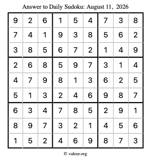 Answer to sudoku August 11, 2026