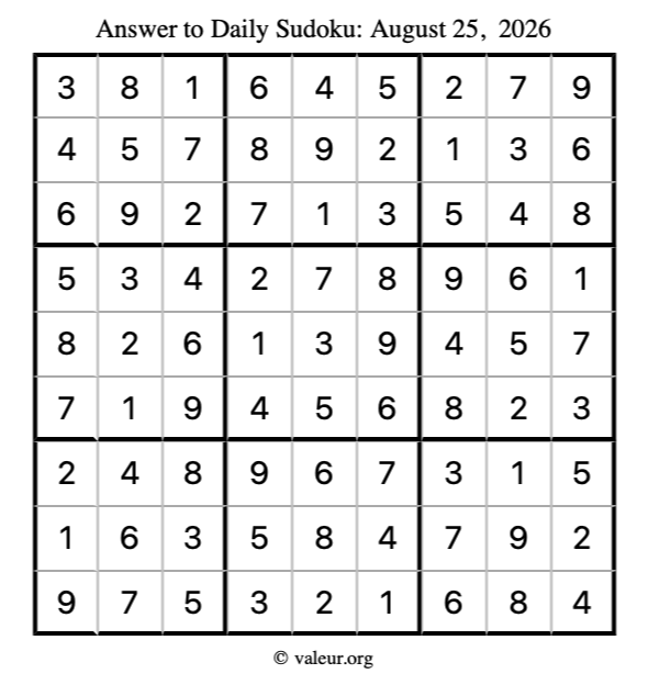Answer to sudoku August 25, 2026