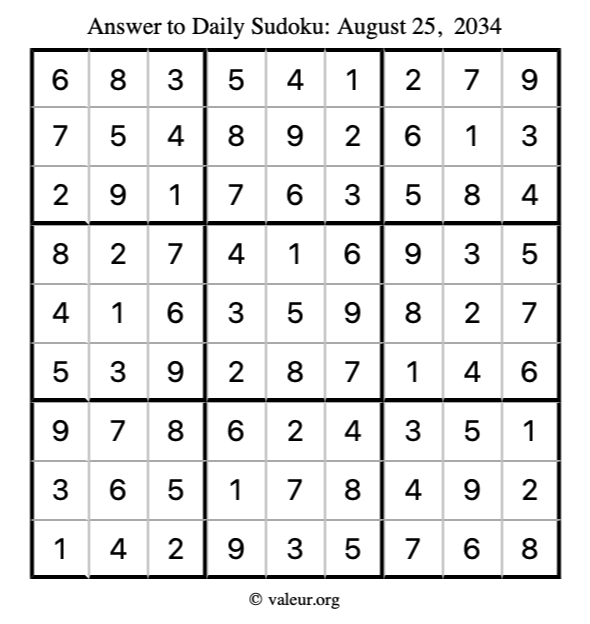 Answer to sudoku August 25, 2034