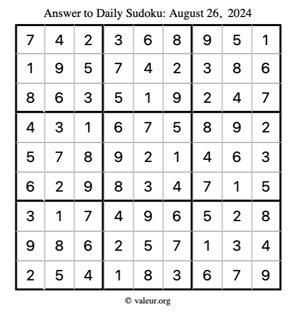 Answer to sudoku August 26, 2024