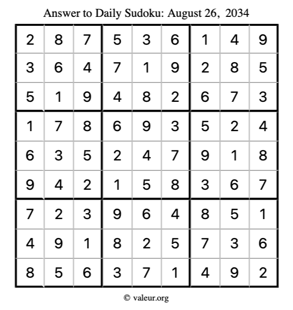 Answer to sudoku August 26, 2034