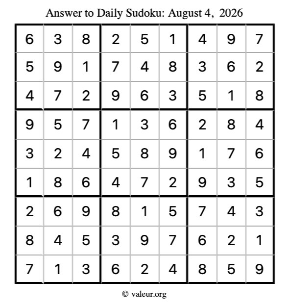 Answer to sudoku August 4, 2026