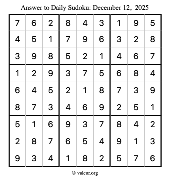 Answer to sudoku December 12, 2025