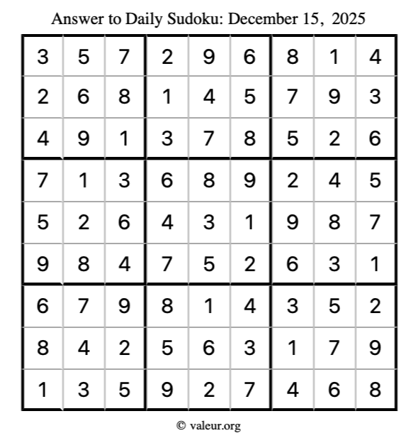 Answer to sudoku December 15, 2025