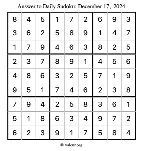 Answer to sudoku December 17, 2024