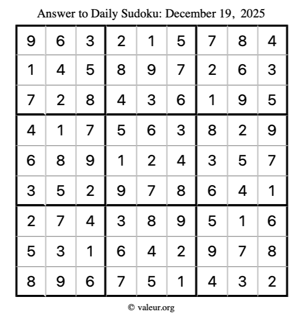 Answer to sudoku December 19, 2025