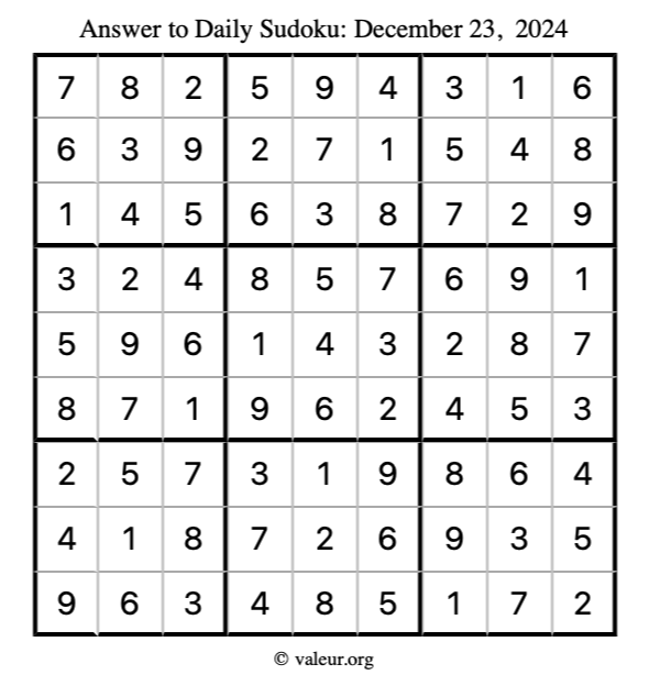 Answer to sudoku December 23, 2024