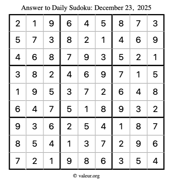 Answer to sudoku December 23, 2025