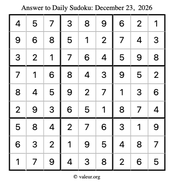 Answer to sudoku December 23, 2026