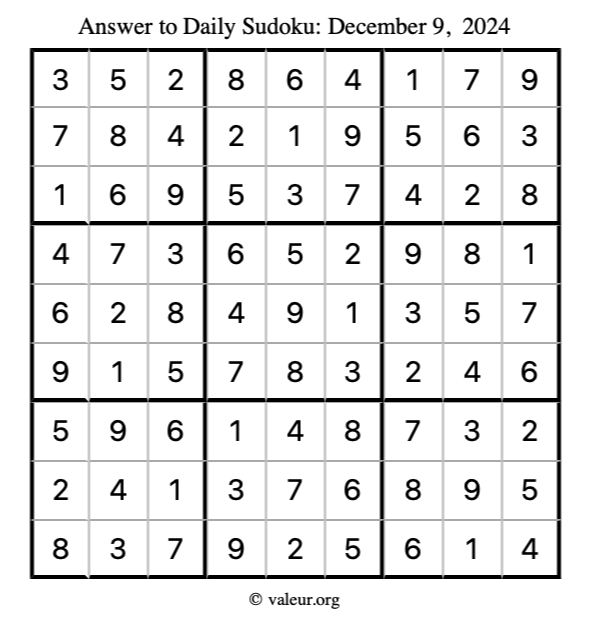 Answer to sudoku December 9, 2024