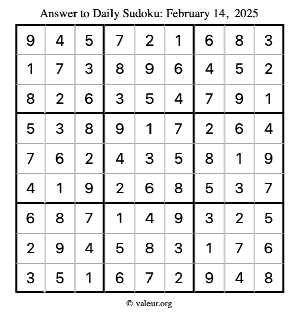 Answer to sudoku February 14, 2025