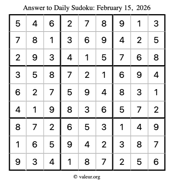Answer to sudoku February 15, 2026