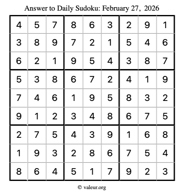 Answer to sudoku February 27, 2026