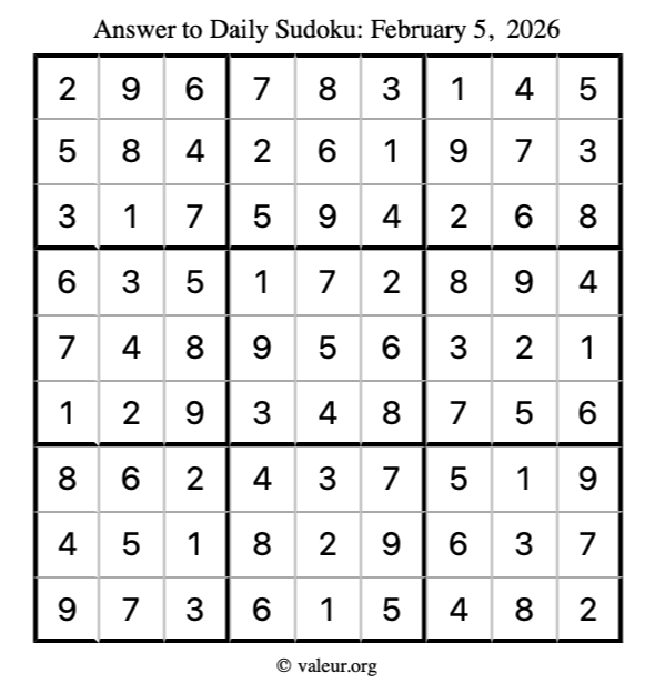 Answer to sudoku February 5, 2026