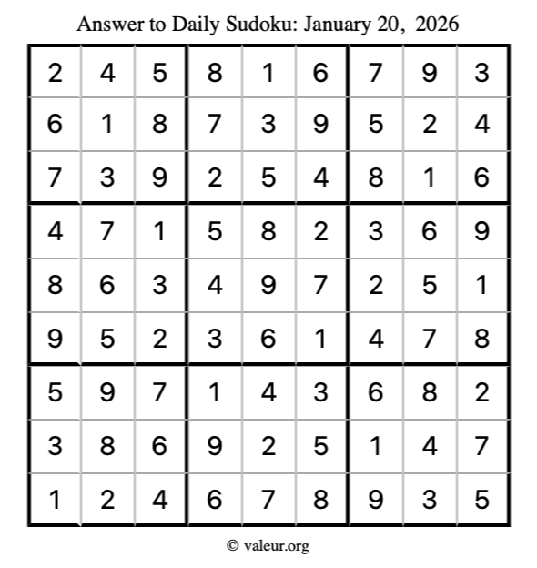Answer to sudoku January 20, 2026