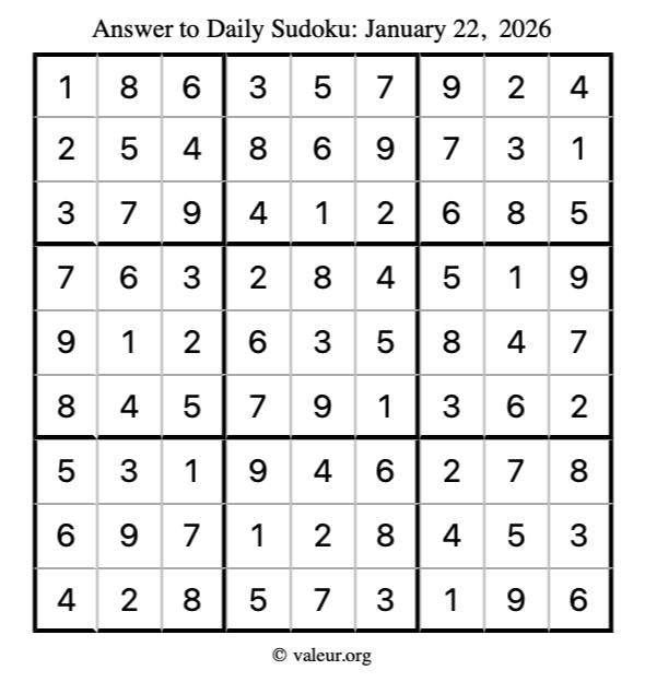 Answer to sudoku January 22, 2026