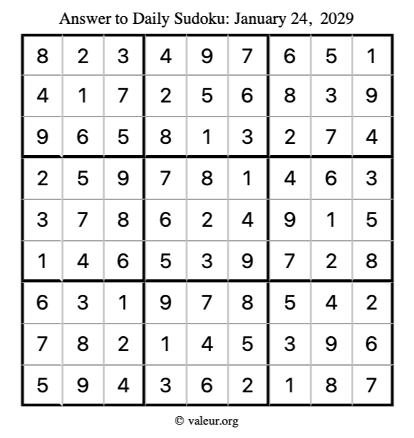 Answer to sudoku January 24, 2029
