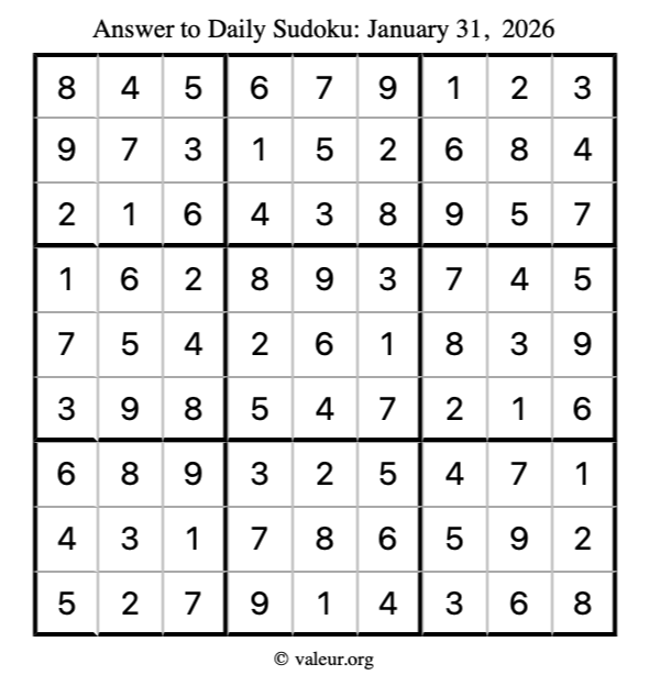 Answer to sudoku January 31, 2026