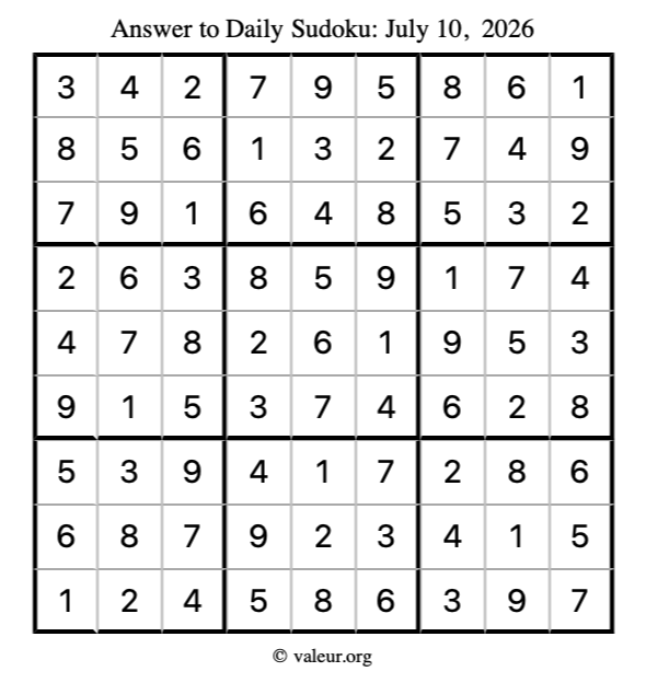 Answer to sudoku July 10, 2026