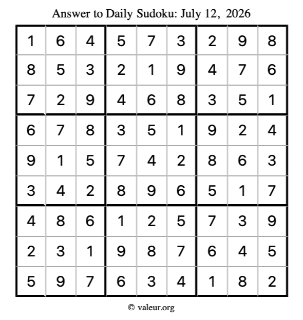 Answer to sudoku July 12, 2026