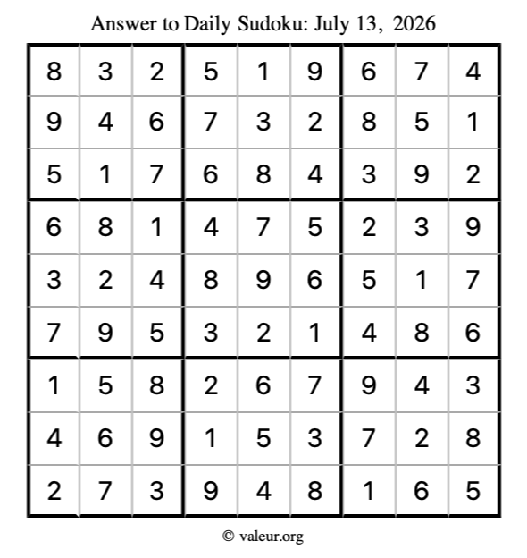 Answer to sudoku July 13, 2026