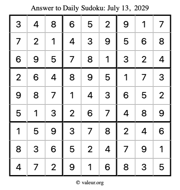 Answer to sudoku July 13, 2029