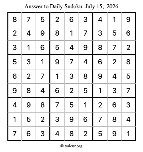Answer to sudoku July 15, 2026
