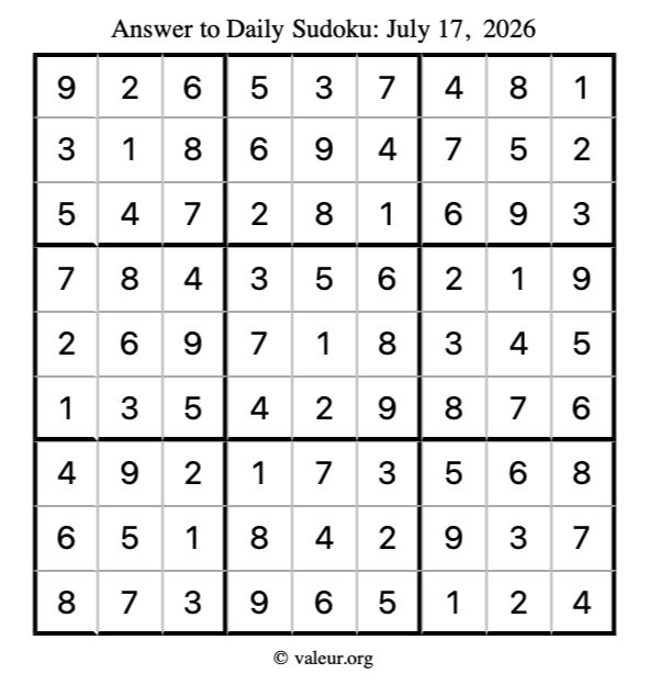 Answer to sudoku July 17, 2026