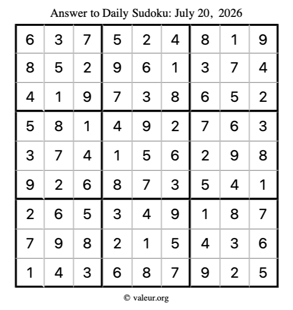 Answer to sudoku July 20, 2026