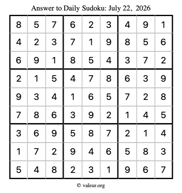 Answer to sudoku July 22, 2026