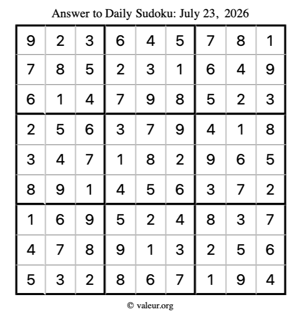 Answer to sudoku July 23, 2026