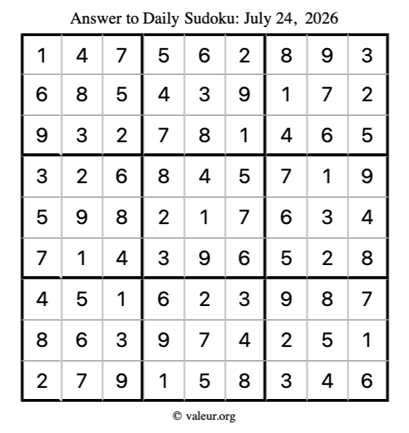 Answer to sudoku July 24, 2026