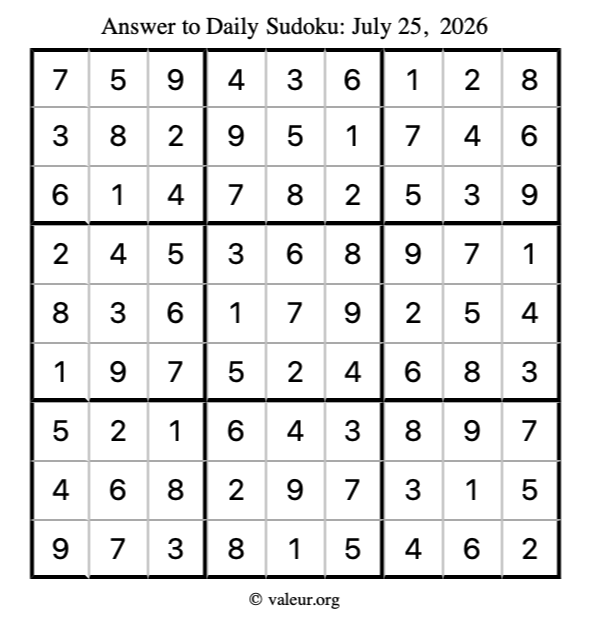 Answer to sudoku July 25, 2026