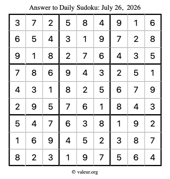 Answer to sudoku July 26, 2026