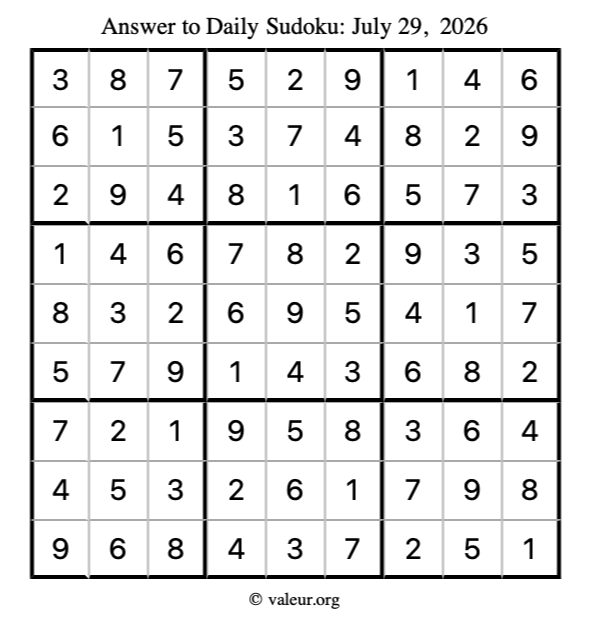 Answer to sudoku July 29, 2026