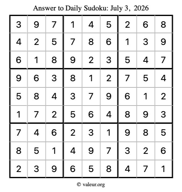 Answer to sudoku July 3, 2026