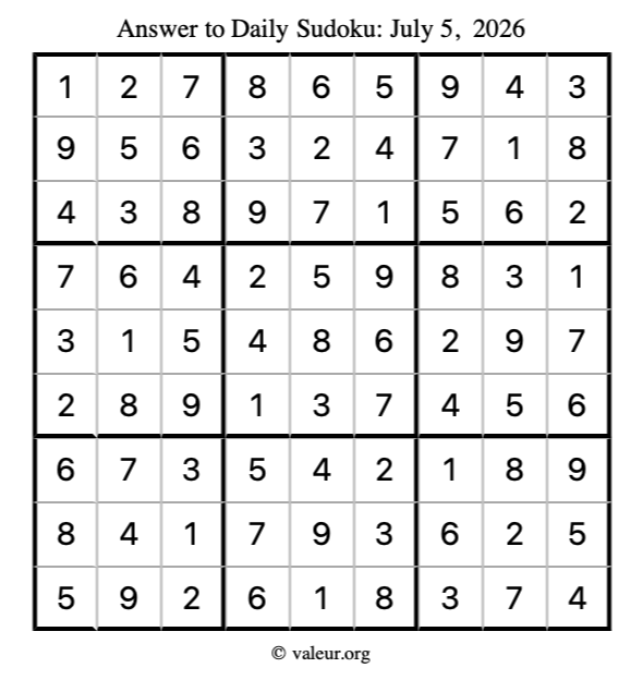 Answer to sudoku July 5, 2026