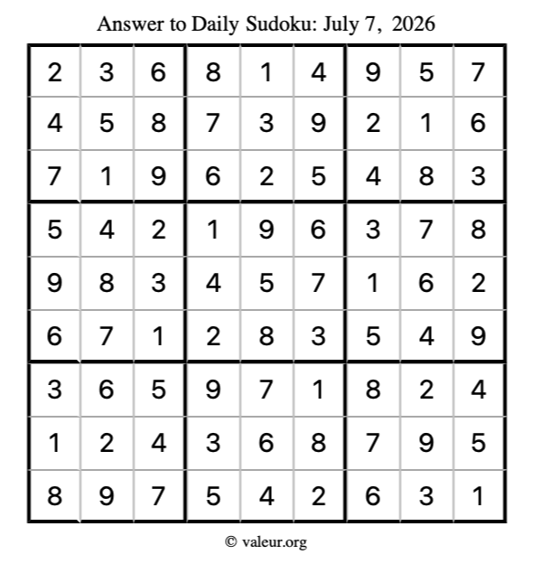 Answer to sudoku July 7, 2026