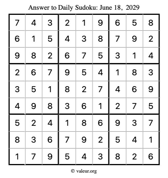 Answer to sudoku June 18, 2029