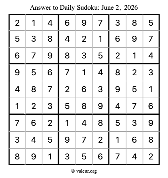 Answer to sudoku June 2, 2026