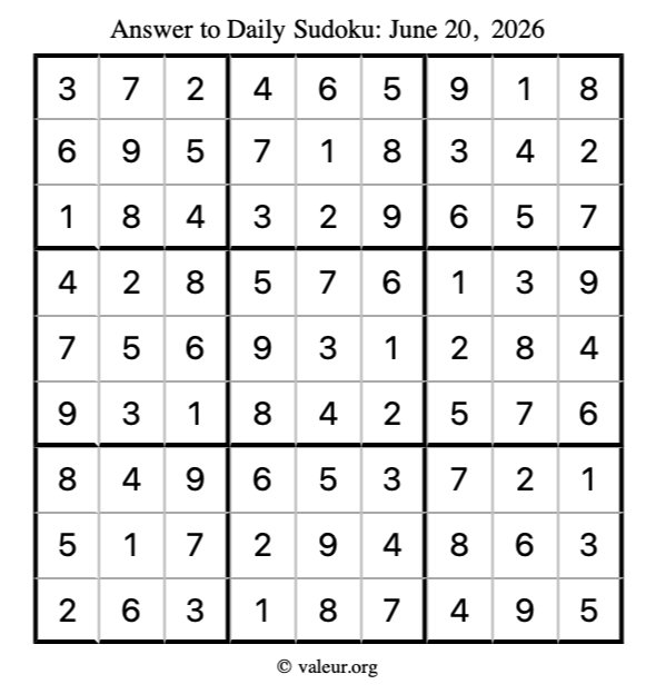 Answer to sudoku June 20, 2026