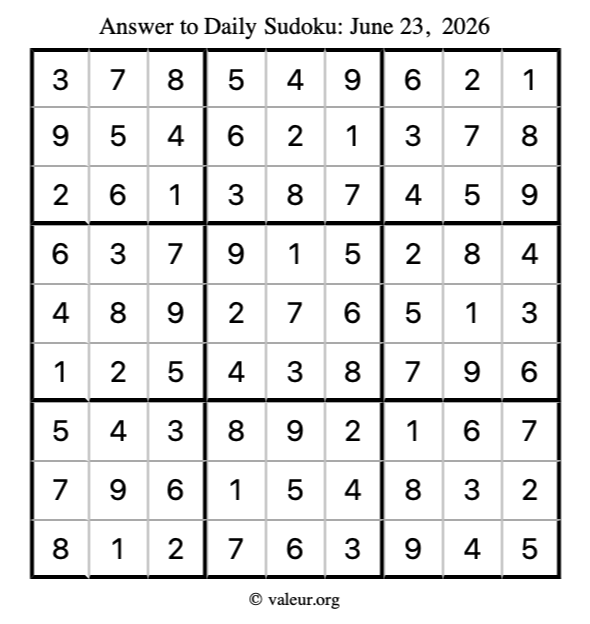 Answer to sudoku June 23, 2026