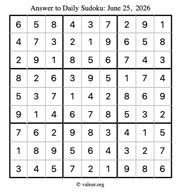 Answer to sudoku June 25, 2026