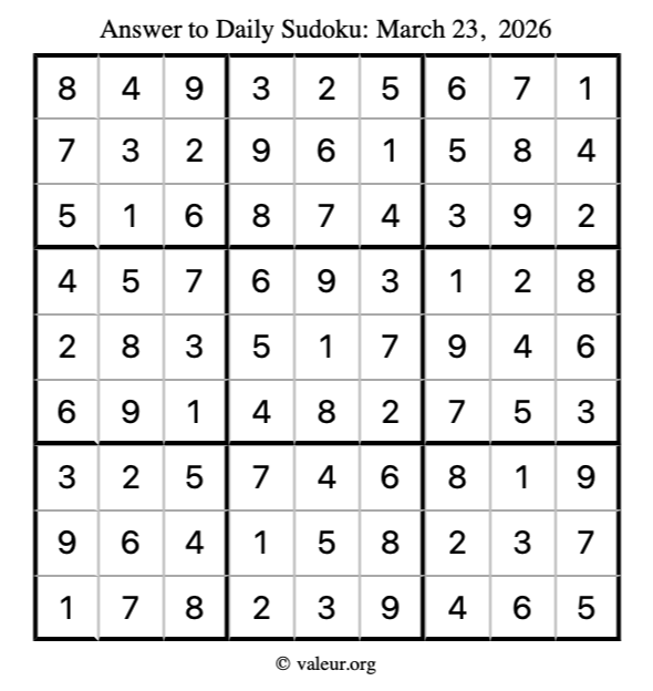 Answer to sudoku March 23, 2026
