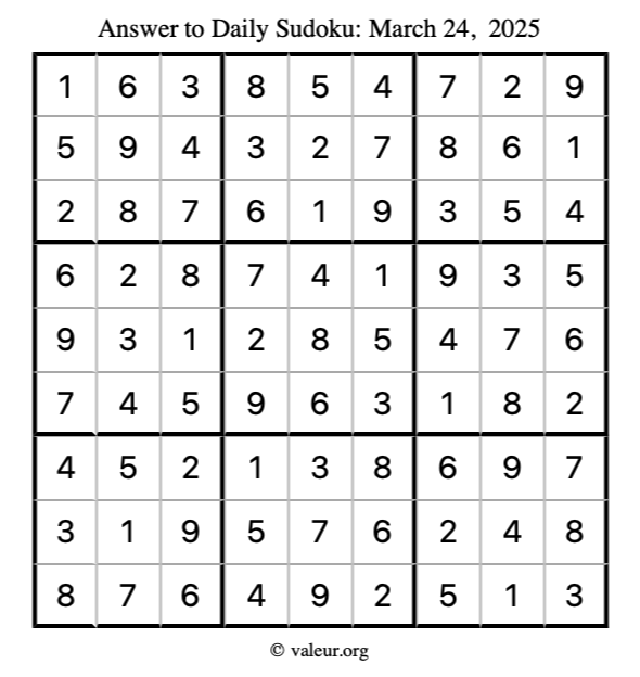 Answer to sudoku March 24, 2025