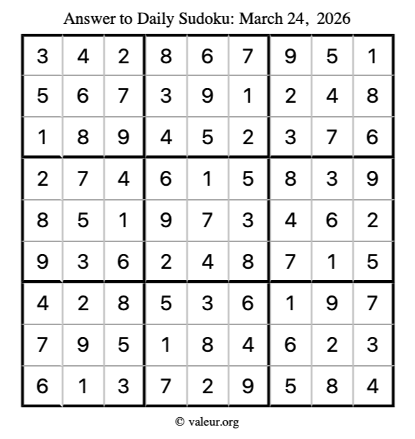 Answer to sudoku March 24, 2026